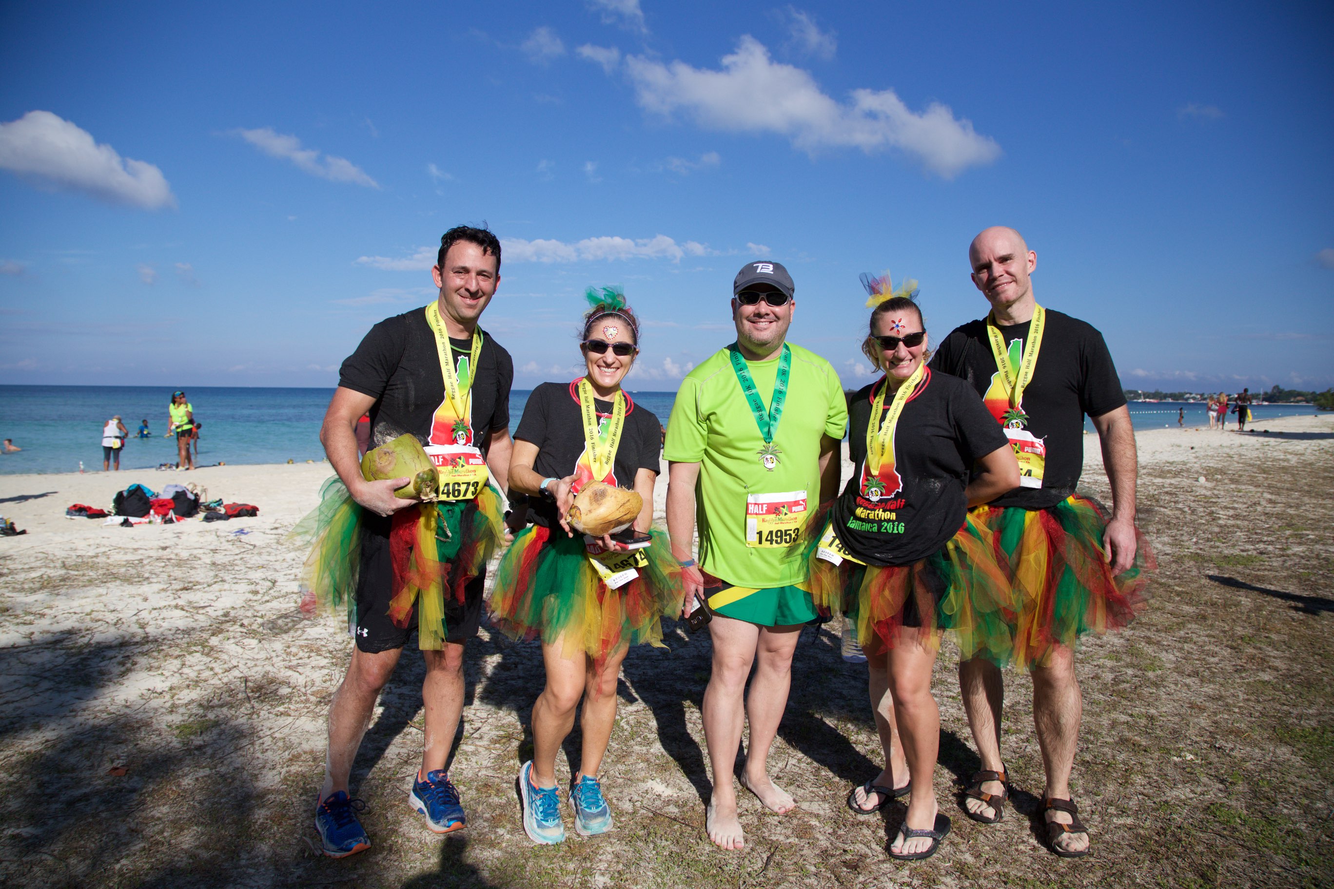 The New Hampshire running group are all smiles on Negril's seven-mile beach after completing the 2016 Reggae Marathon.