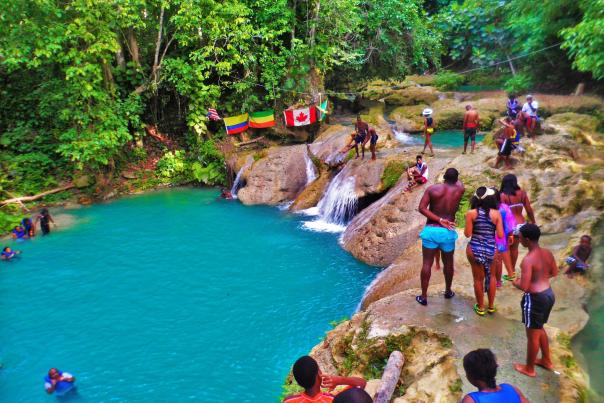 Blue hole_ Ocho Rios with Flags