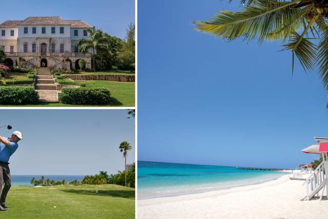 Collage Image of Golfing, Rose Hall Great House & Sunny Beachside.