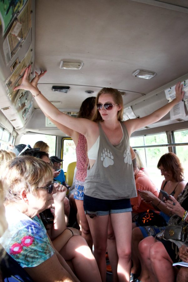 Standing room only onboard One Love Bus Bar Crawl in Negril, Jamaica.